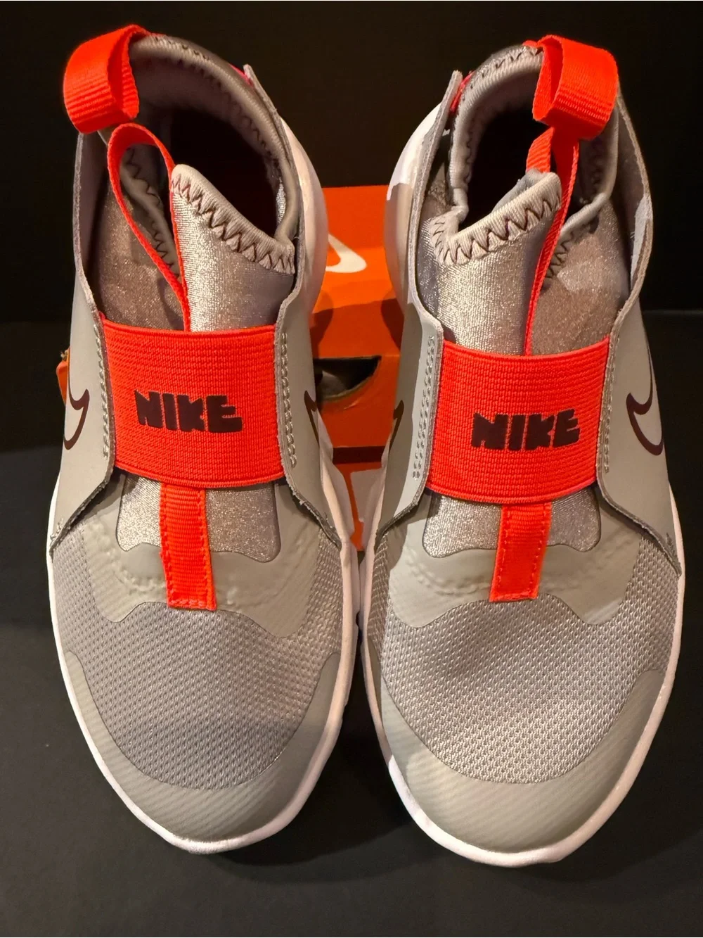 Nike Kids' Flex Runner 2 size 2Y Grey and Red Slip-On Sneakers -